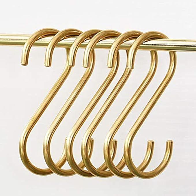 YANGQIHOME 6 Pieces, Brass S Shaped Hooks, Gold Coat Clothes Towel Hangers, Kitchen Pots Pans Cof... | Amazon (US)