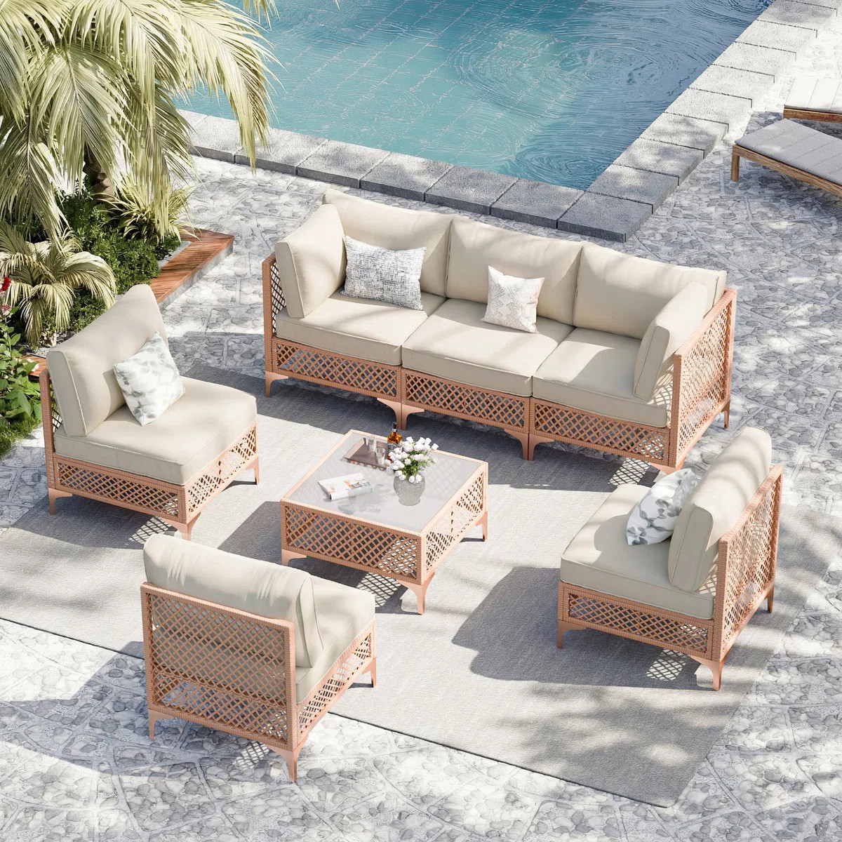 6 - Person Premium Patio Wicker Sectional Seating Group with Cushions | Wayfair North America