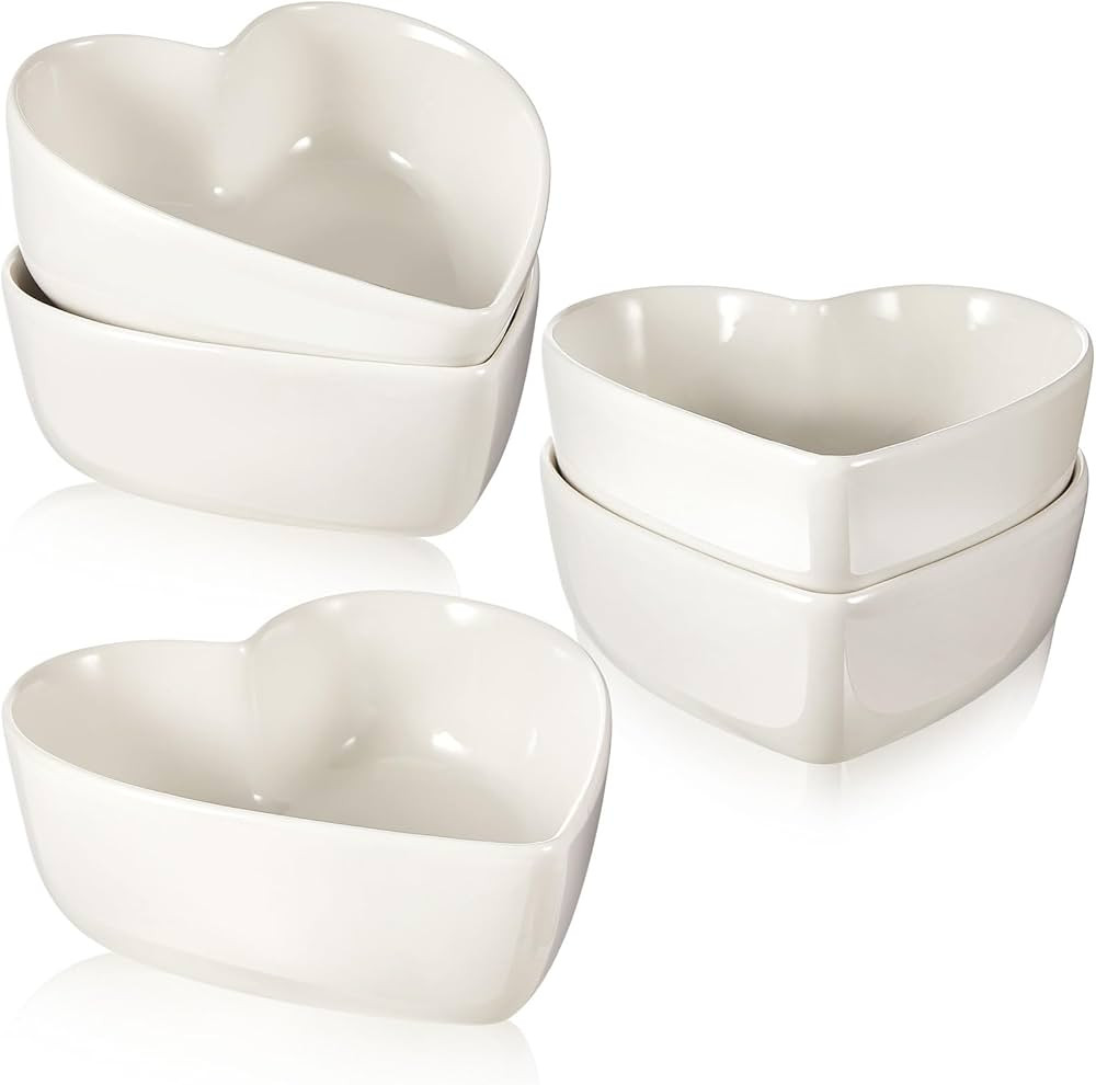 Skylety 4 Pcs Heart Shaped Bowls 5.5" L x 5.7" W x 2" H Valentine's Day Ceramic Bowls Dessert Bow... | Amazon (US)