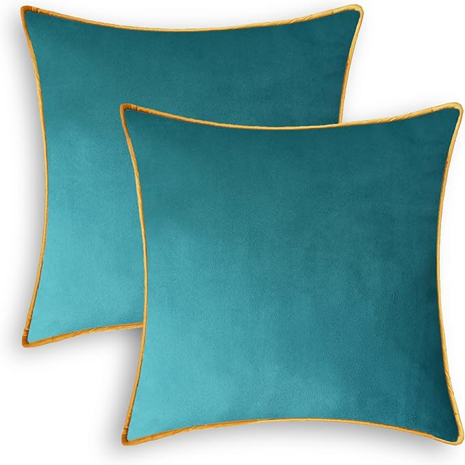 CaliTime Throw Pillow Covers Pack of 2 Super Soft Faux Suede Gold Piping Edge Accent Cushion Case... | Amazon (US)