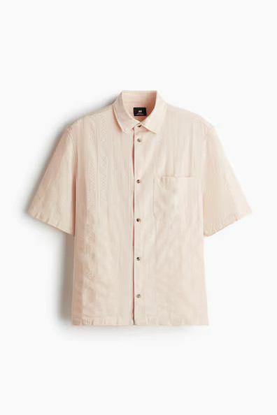 H & M - Regular-Fit Textured Short-Sleeved Shirt - Orange | H&M (US + CA)