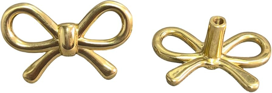 2 Pack Solid Brass Bow Drawer Knobs, Gold Bow Knobs for Kitchen Cabinet Hardware, Vintage Vanity ... | Amazon (US)