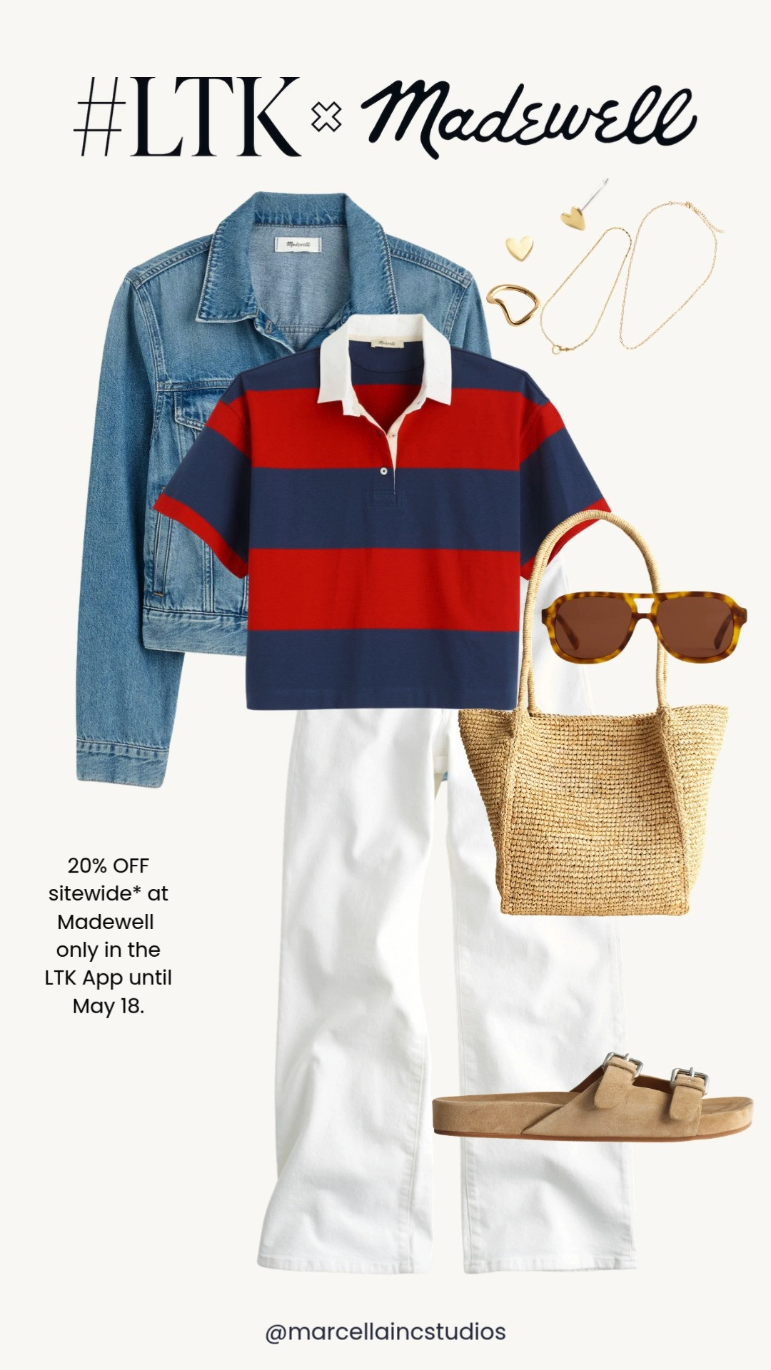 Madewell Sale Event: 20% OFF Sitewide! 🏷️✨

Shop this exclusive Madewell LTK Sale before it ends on May 18th! Styling a casual striped polo shirt with white  pants and a classic denim jacket. This is the perfect comfortable Memorial Day weekend outfit or summer travel look.

Paired with a straw tote bag, aviator sunglasses, and tan slide sandals.

Deal Details: Tap the post to copy your exclusive 20% discount code directly in the app! Sizing is true to size for a relaxed, breezy summer fit.


#madewell #madewellsale #memorialdayoutfit #linenpants #stripedpolo

#LTKxMadewell #LTKOver40 #LTKSaleAlert