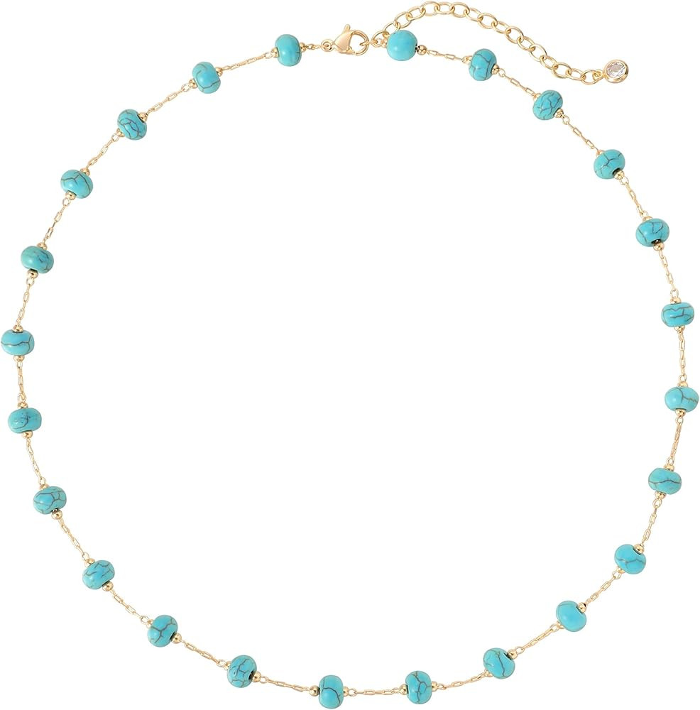 Created Turquoise Necklace for Women 14K Gold Plated Beaded Heart Choker Boho Necklaces Handmade ... | Amazon (US)