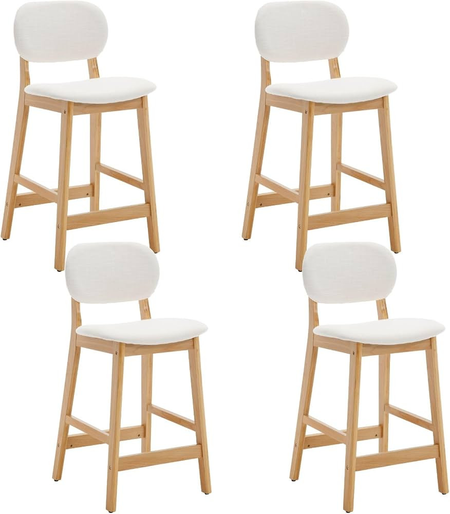 Beige Linen Counter Stools Set of 4 Farmhouse Natural Wood Bar Stools 26 Inch Kitchen Island Chai... | Amazon (US)