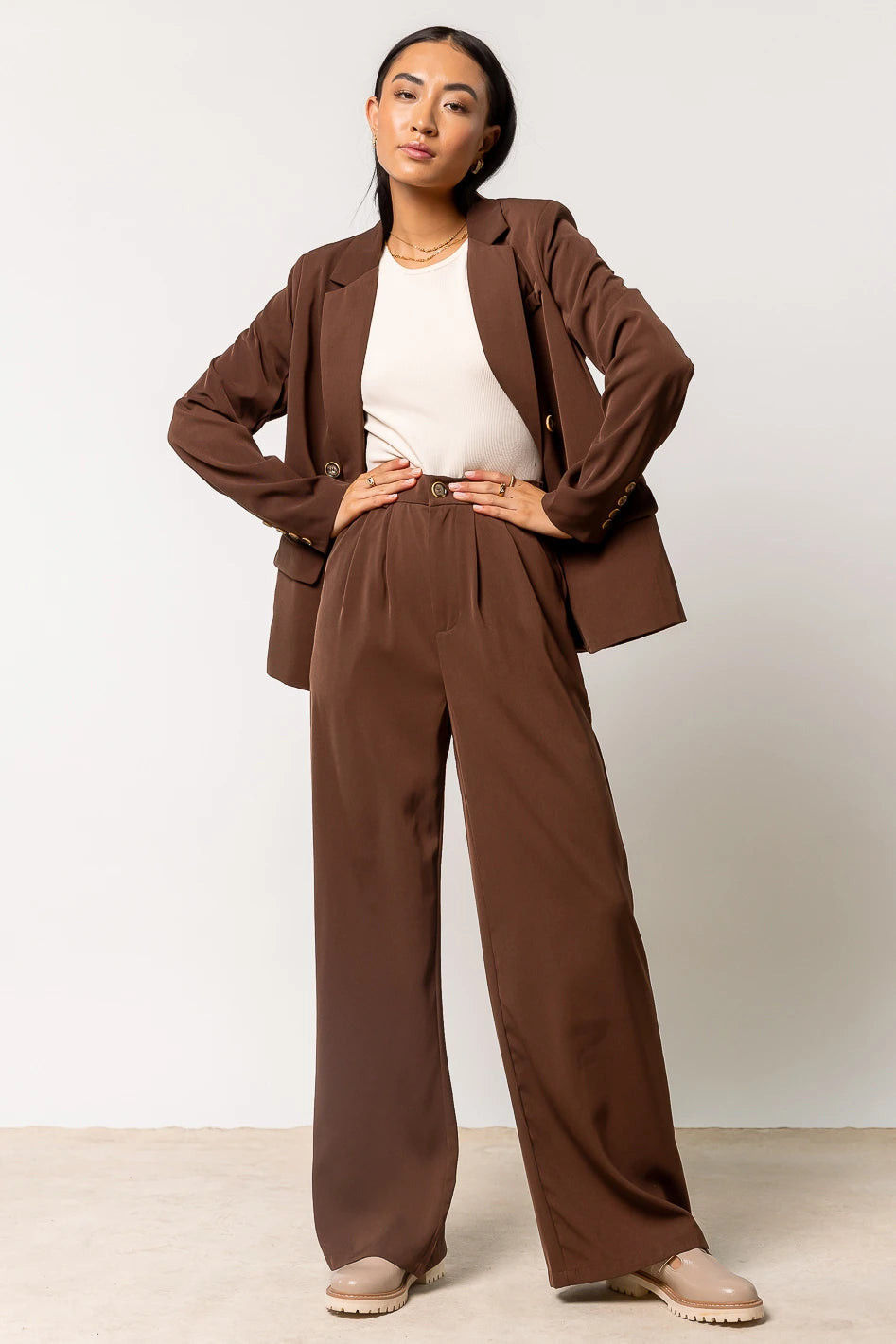 Romaine Wide Leg Pants in Brown | Böhme US