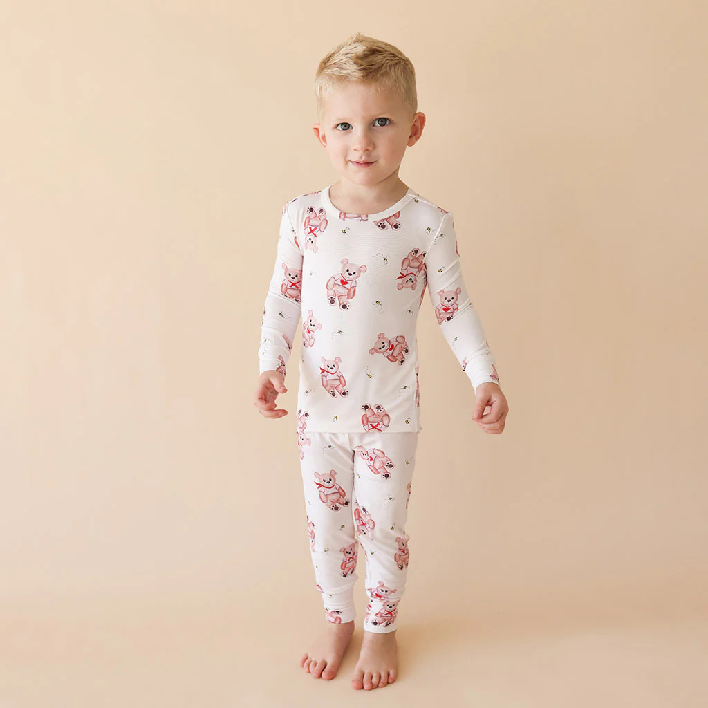 Teddy White Long Sleeve Toddler Pajamas | Theodoromeo | Posh Peanut