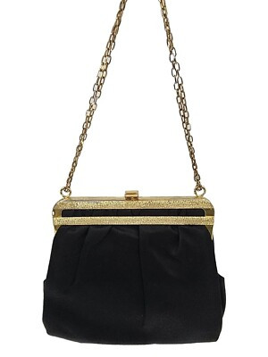 Vintage Black Satin Gold Trim Gold Chain Strap Evening Bag Clutch | eBay US