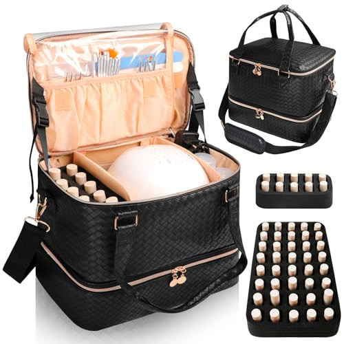 Nail Polish Organizer Bag Holds 50 Bottles (15ml/0.5 fl.oz)& Nail Lamp, Vegan Leather Nail Kit St... | Amazon (US)