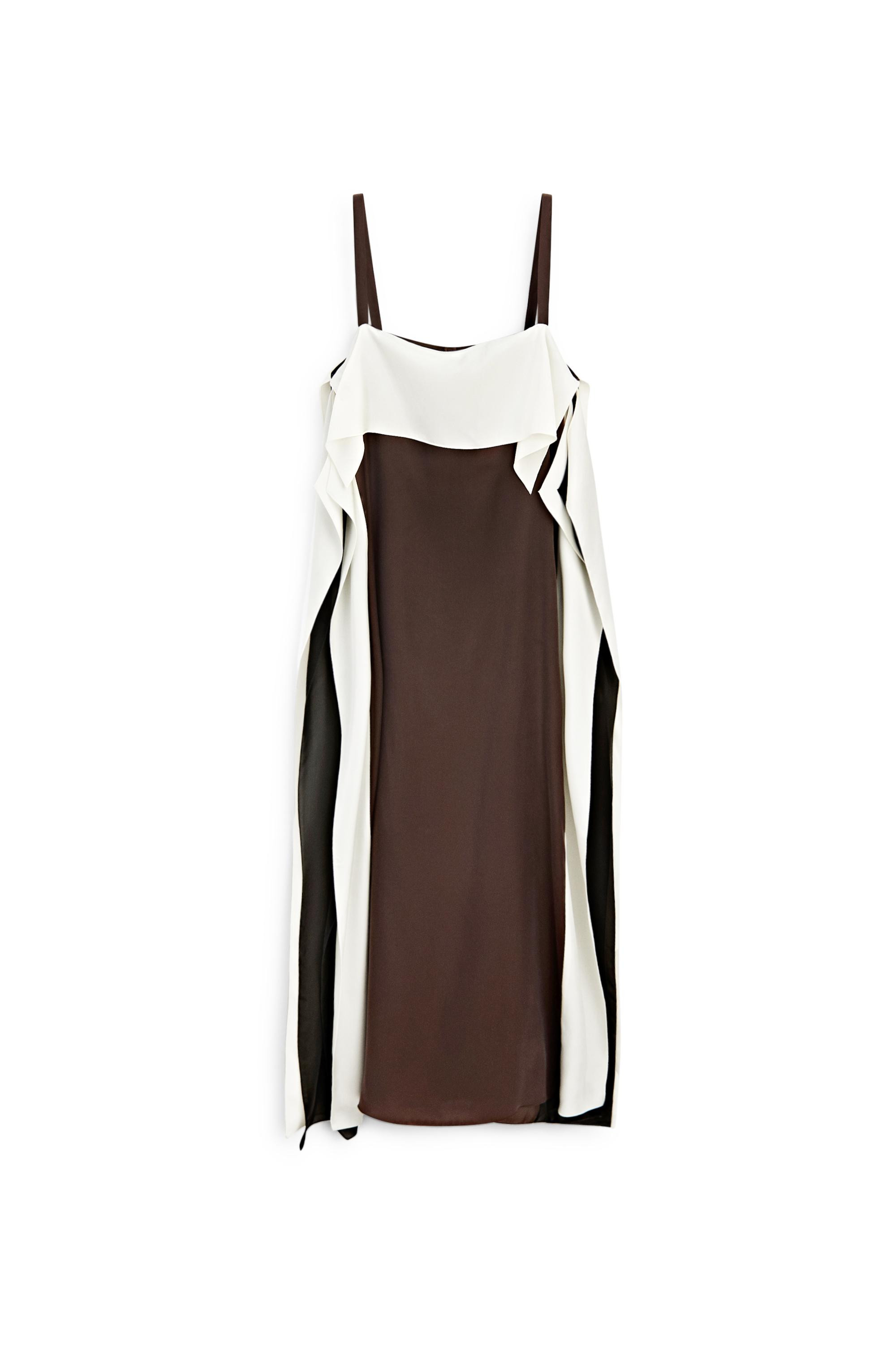 Flowing color-block midi dress - BROWN | Massimo Dutti UK