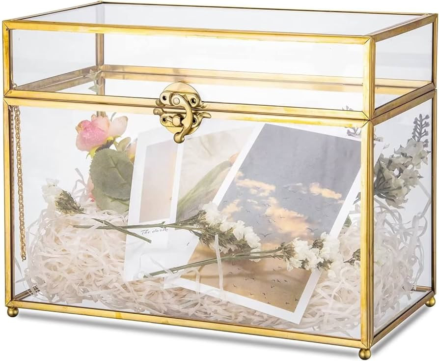 WHSLILR 10" Glass Card Box Wedding Card Box with Lock for Wedding Reception Cosmetic Home Decor, ... | Amazon (US)