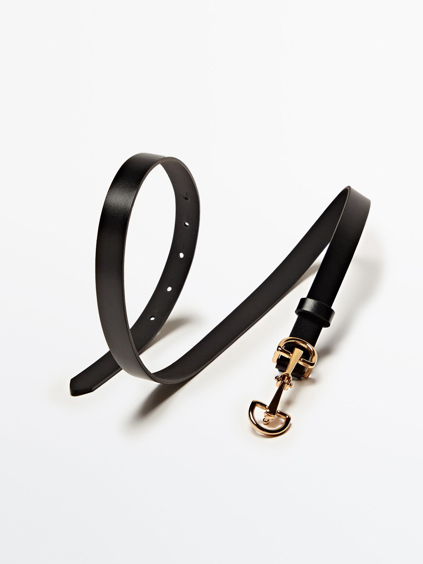 Leather belt with double long buckle | Massimo Dutti UK