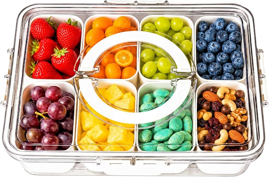Snackle Box with Handle, 8 Compartment Divided Snack Box with Lid, Portable Dishwasher-Safe Food ... | Amazon (UK)