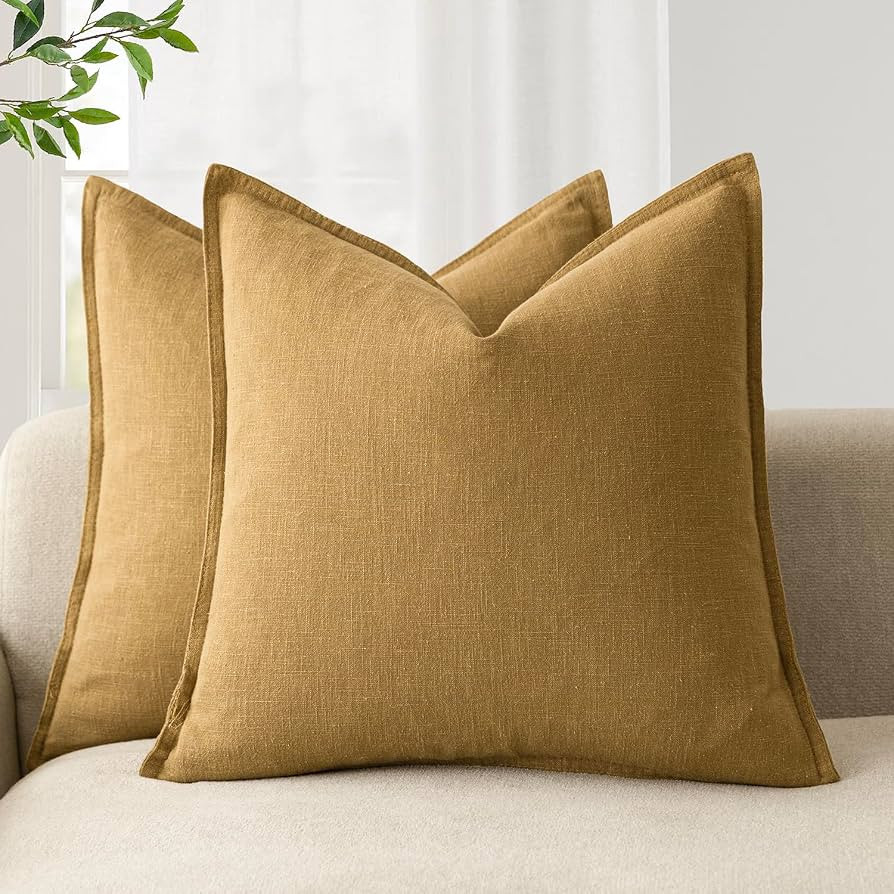Foindtower Pack of 2, Decorative Linen Soild Throw Pillow Covers Soft Accent Cushion Case Boho Fa... | Amazon (US)