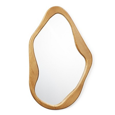 LuxenHome Asymmetrical Wall Mirror 39.2" x 24.2" Natural Pine Wood Frame Irregular Hanging Decorative Mirror for Bathroom Bedroom Entryway | Target