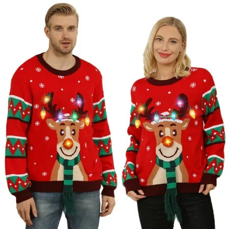 Ugly Christmas Sweater for Women Men Light up Christmas Sweater Funny Unisex Reindeer Xmas Ugly Sweaters for Couples | Walmart (US)