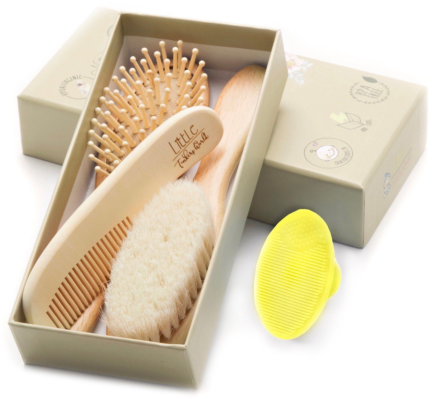 Wooden Baby Hair Brush and Comb Set (4-Piece) for Newborns and Toddlers | Ideal for Baby Cradle Cap  | Amazon (US)