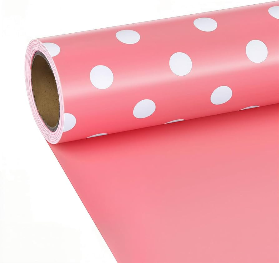 VGOODALL Pink Wrapping Paper Roll, 17" x 396"(33') Reversible Design Pink Polka Dot Wrapping Pape... | Amazon (US)