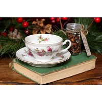 Vintage Rose Teacup & Saucer Set With Holiday Spice Tea | Etsy (US)