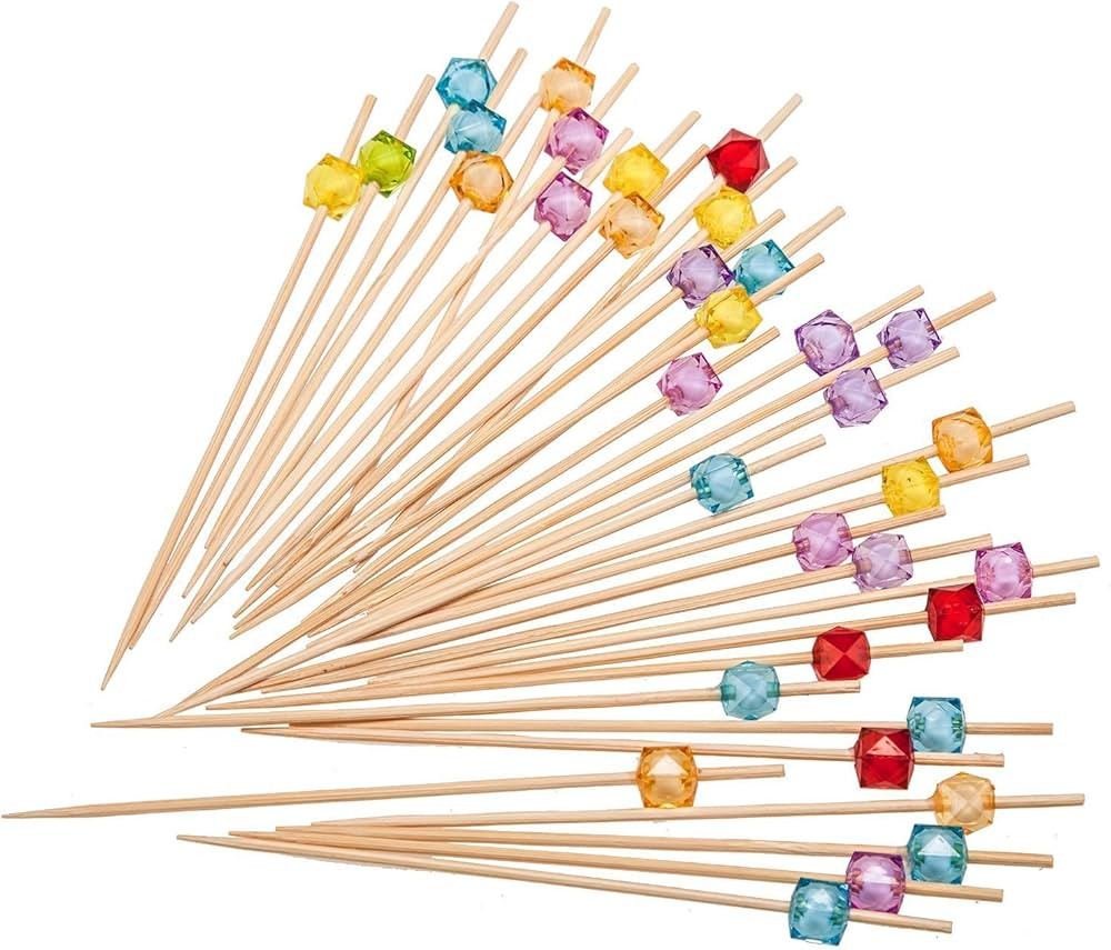 PuTwo Picks Handmade Natural Bamboo Sticks with Cube Beads Cocktail toothpicks, 300 counts, Multi... | Amazon (US)
