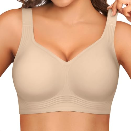 Bras for Women Supportive Wireless Push Up Bra Full Coverage No Underwire Seamless Plus Size for ... | Amazon (US)