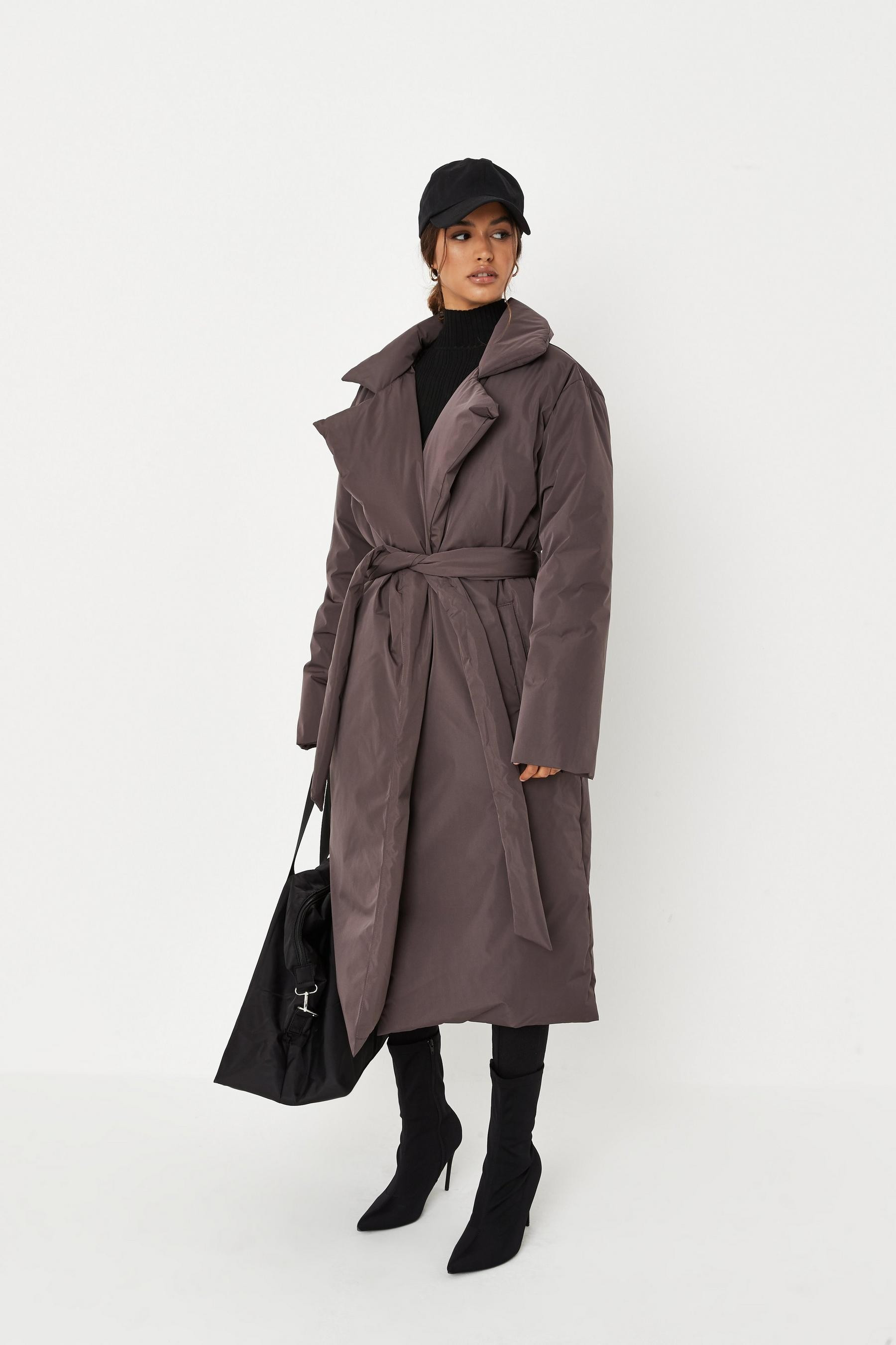 Missguided - Chocolate Padded Duvet Trench Coat | Missguided (US & CA)