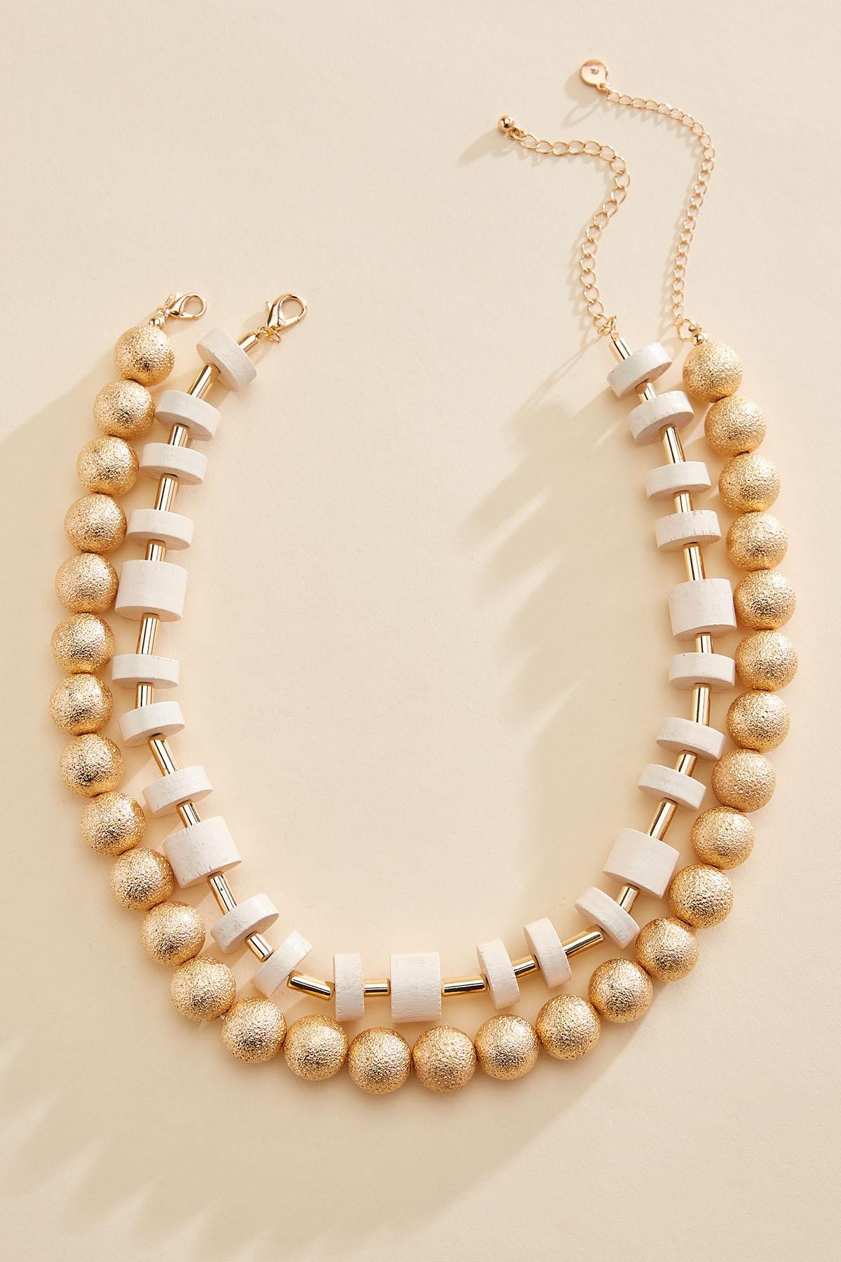 wood gold beaded necklace set | Versona