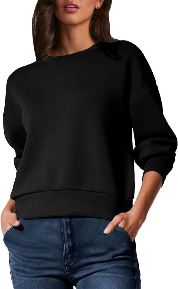 Glamaker Women's Basic Cropped Pullover Sweatshirt Solid Air Essentials Crewneck Long Sleeve Shir... | Amazon (US)