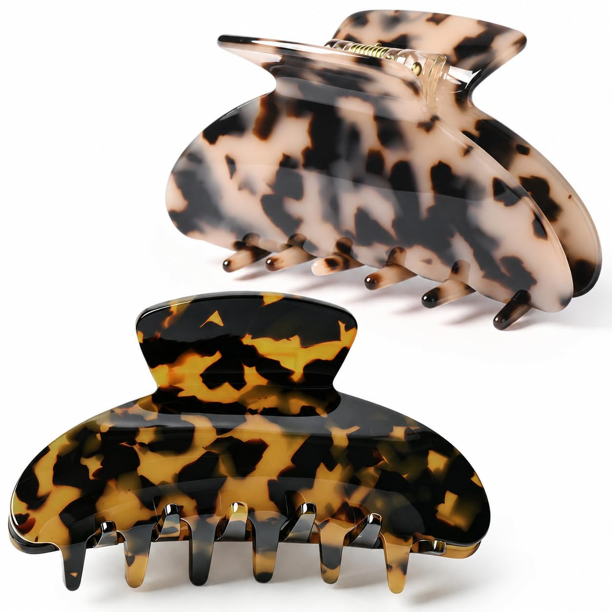 2PCS Hair Claw Banana Clips tortoise Barrettes Celluloid French Design Barrettes celluloid Leopard print Large Fashion Accessories for Women Girls | Amazon (US)