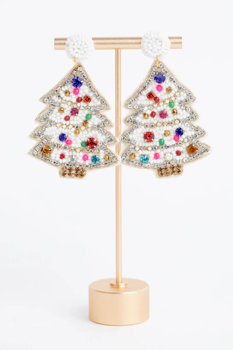 Joy Christmas Tree Earrings- White | Avara