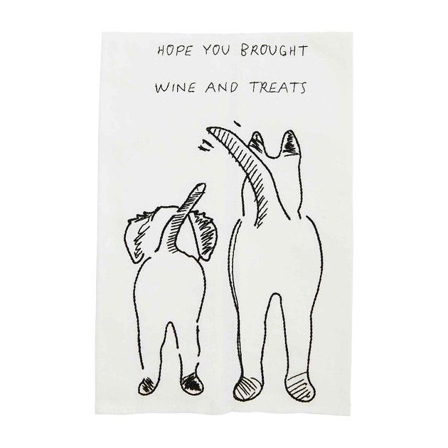 MUD PIE Embroidery Hope You Brought Wine & Treats Dog Tea Towel, White - Chewy.com | Chewy.com