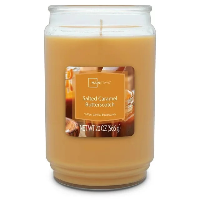 Mainstays Salted Caramel Butterscotch Scented Single-Wick Large Glass Jar Candle, 20 oz | Walmart (US)