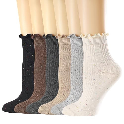 Mcool Mary Women's Ruffle Socks,Crew Cotton Sock,Over Ankle,Casual Frilly Cute Knit Lettuce Trim Dress Socks 6 Pack | Amazon (US)