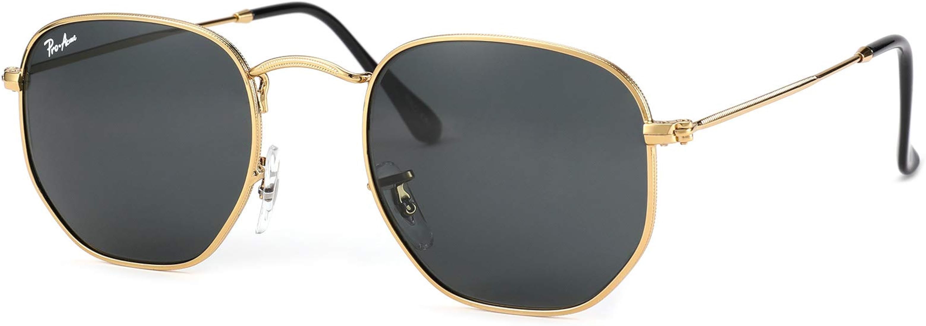 Pro Acme Small Square Sunglasses for Women Men 100% Real Glass Lens Hexagonal Frame | Amazon (US)