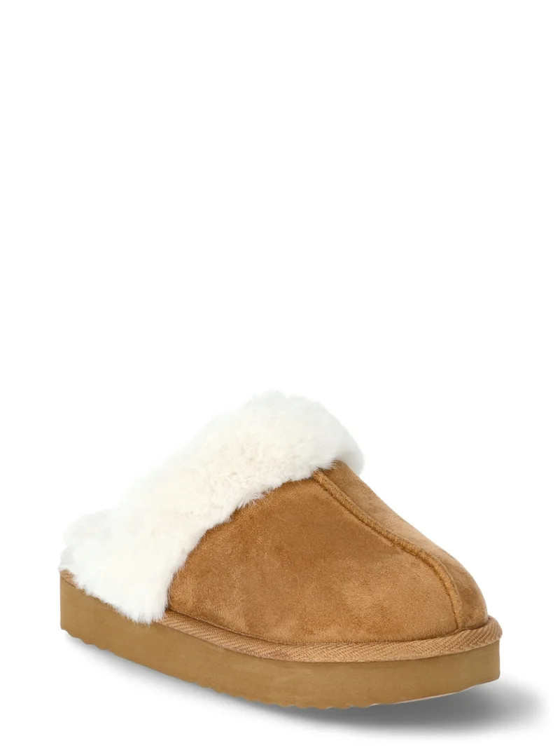 Wonder Nation Girls Scuff Slippers With Faux Fur Trim | Walmart (US)