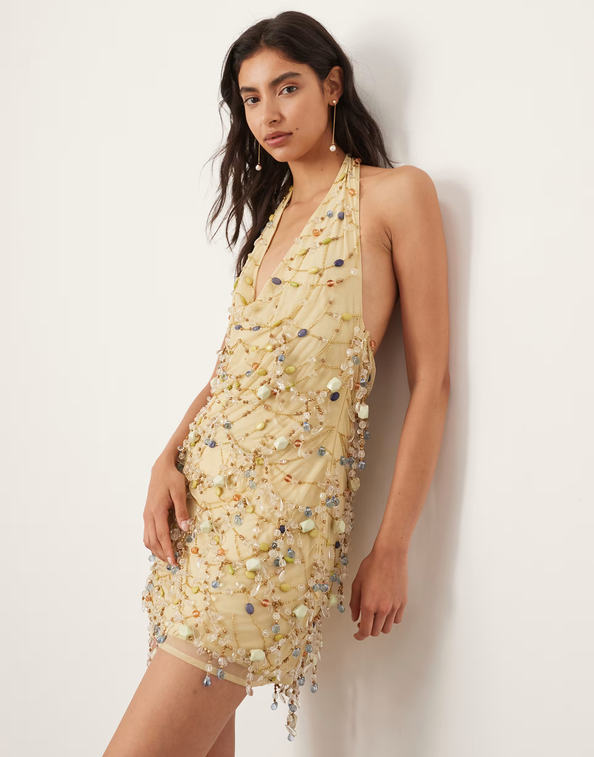 ASOS EDITION embellished stone halterneck mini dress in multi | ASOS (Global)