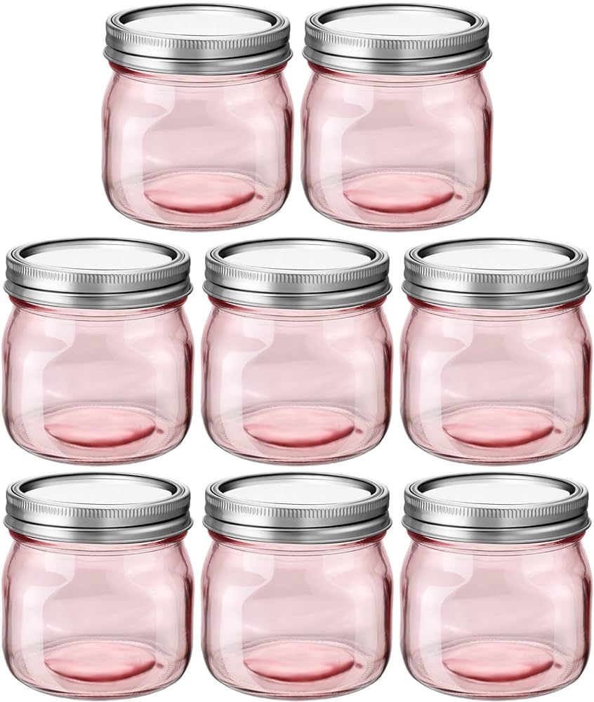 Bokon 8 Pieces Glass Mason Jars 16 oz Wide Mouth with Airtight Lids, Glass Canning Pint Jars Maso... | Amazon (US)