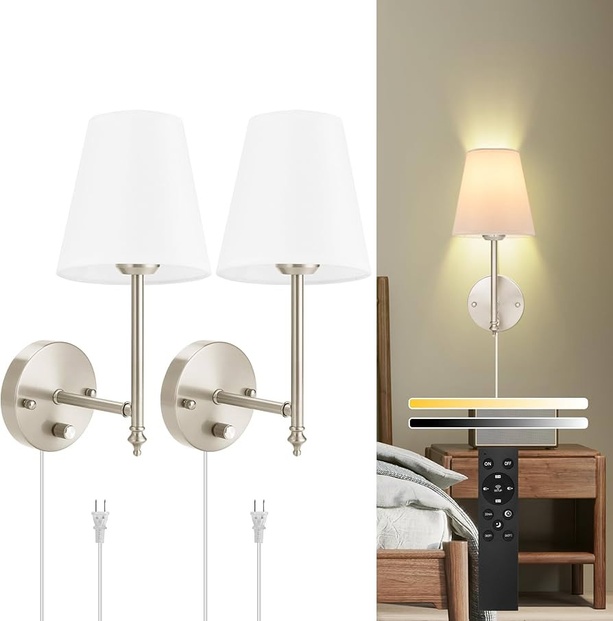 GOODATE Wall Sconces Set of Two with Remote Control, Dimmable, Adjustable Colors 2700-6500K, Plug... | Amazon (US)