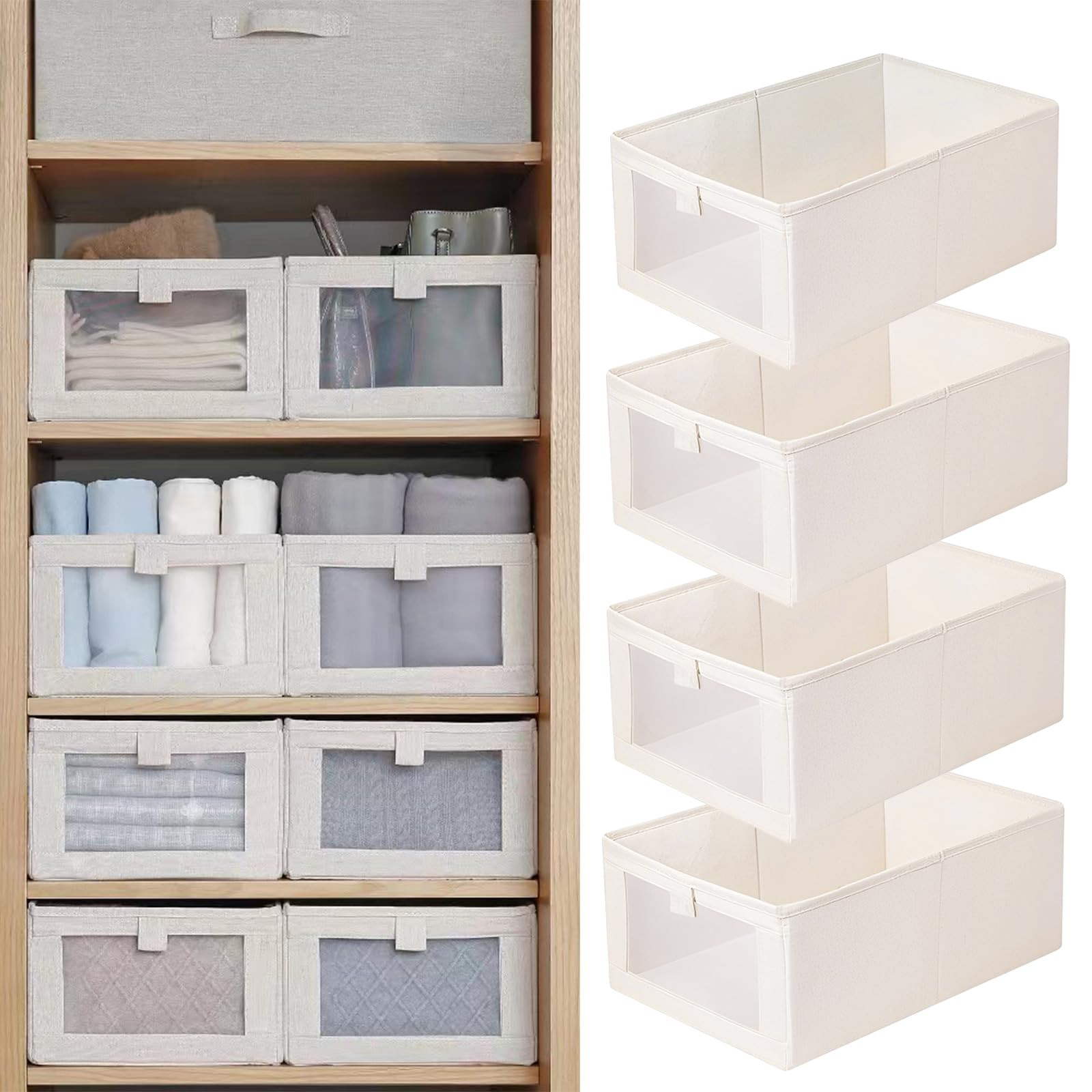 Linen Closet Organizers And Storage, 4 Pack Closet Storage Bins Linen Closet Baskets for Closet O... | Amazon (US)