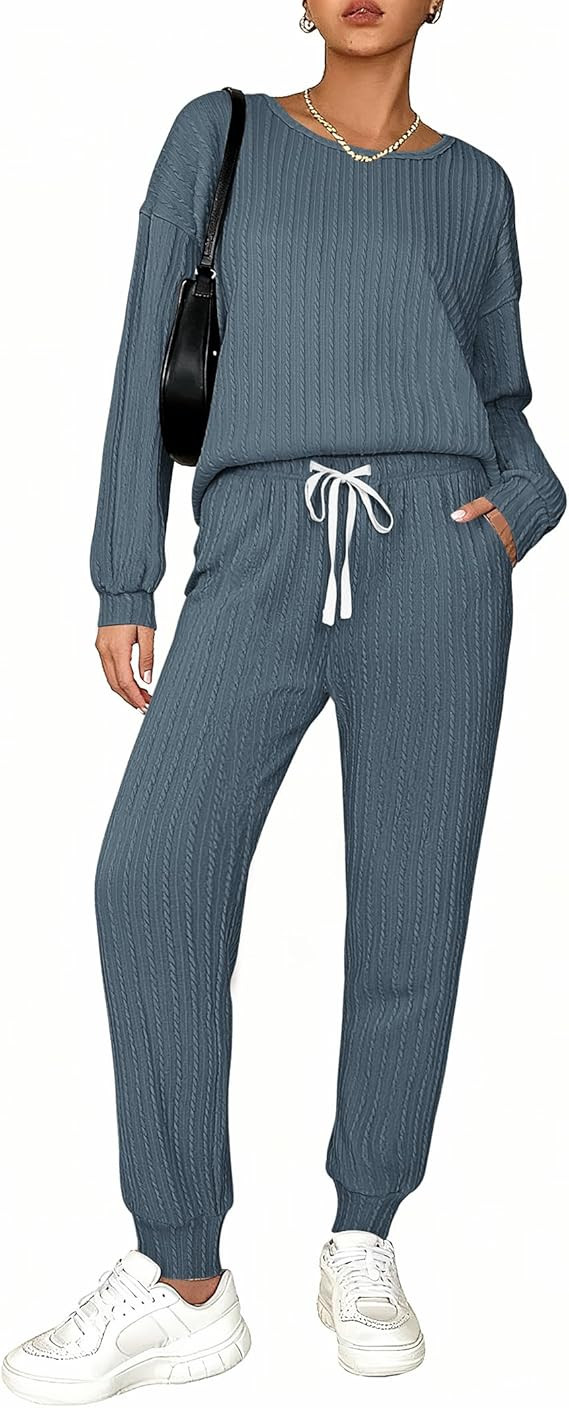 Ekouaer Womens Pajamas Set Ribbed Knit Long Sleeve Pullover Top Jogger Pants Set 2 Piece Lounge S... | Amazon (US)