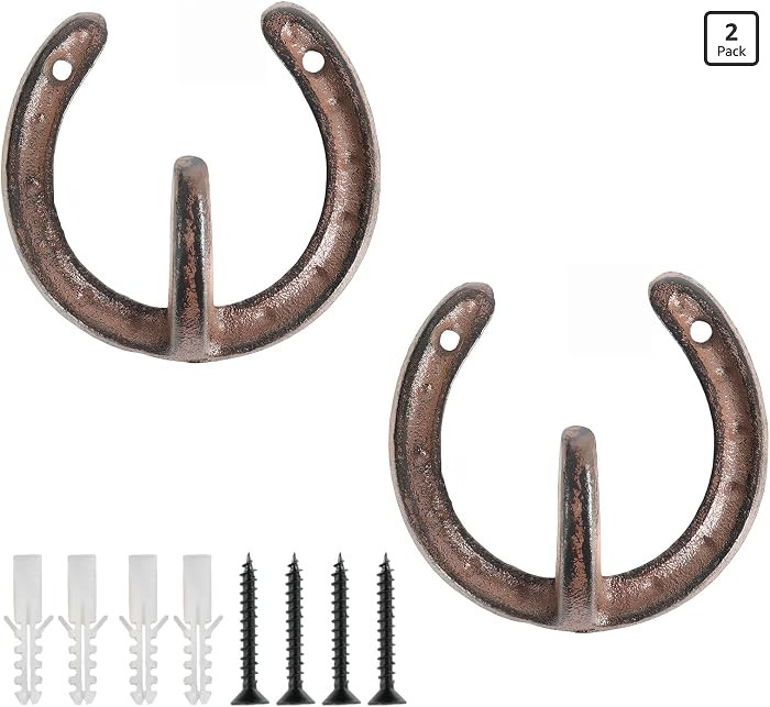 Horseshoe Hook, 2Pcs Lucky Vintage Cast Iron Wall Decor, Antique Sturdy Heavy Duty Wall Hangings,... | Amazon (US)