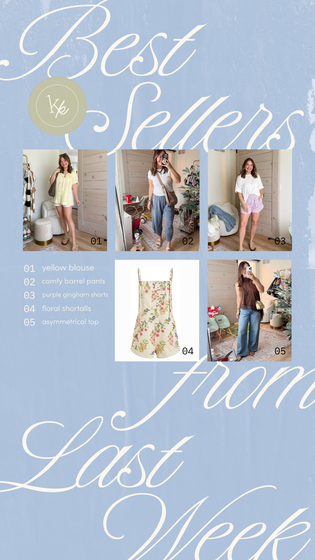 Last week's best sellers // yellow blouse / my favorite soft tummy approved barrel pants / gingham shorts / floral shortalls / halter asymmetrical top

#LTKMidsize #LTKSeasonal #LTKootd