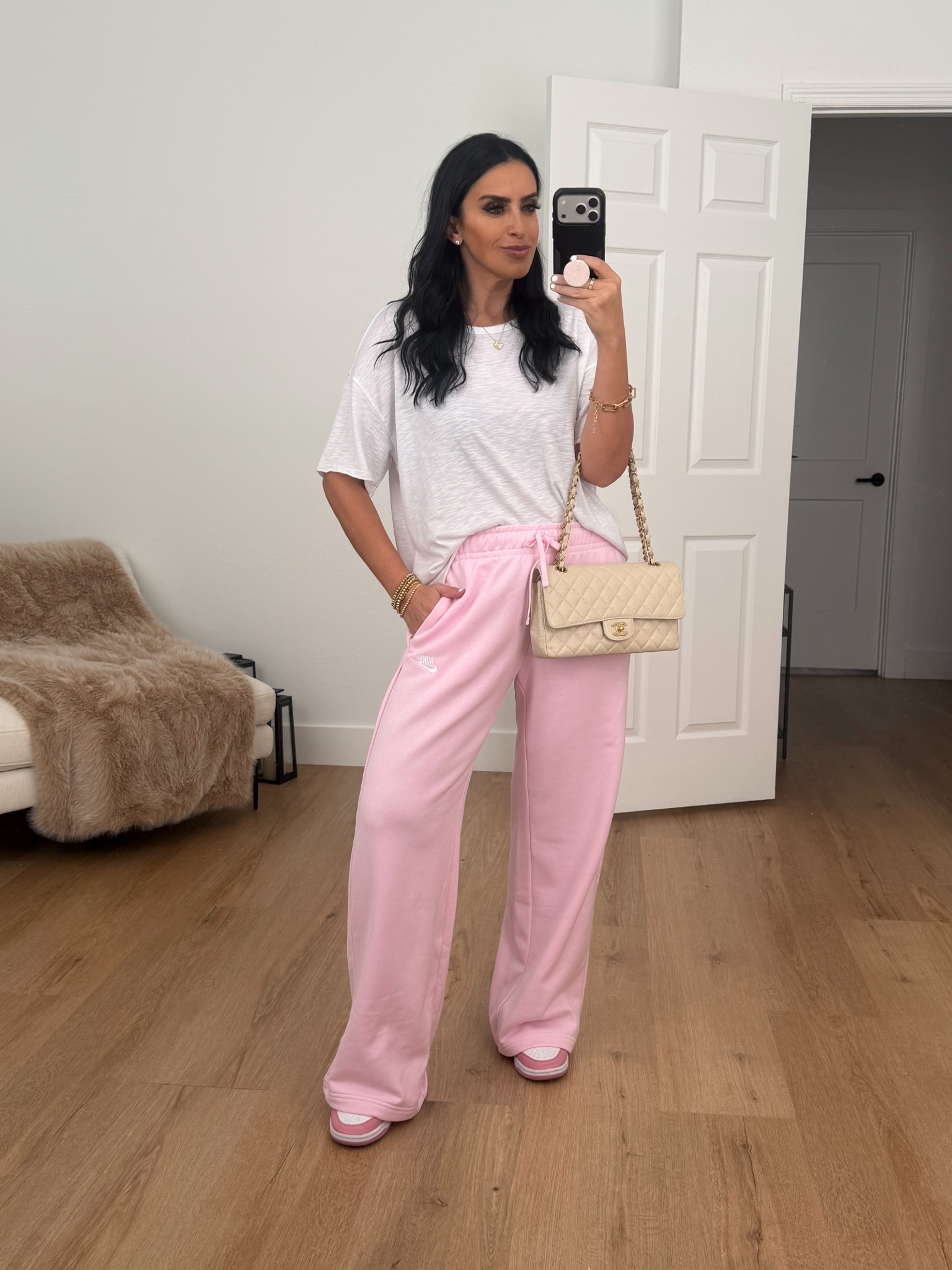 Nike mid-rise wide-leg sweatpants sportswear club fleece wearing size medium. 