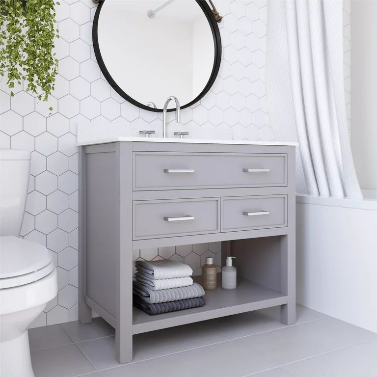 DHP Maine 36 Inch Bathroom Vanity with Carrera Countertop and Rectangular Ceramic Sink, Gray/Silv... | Walmart (US)
