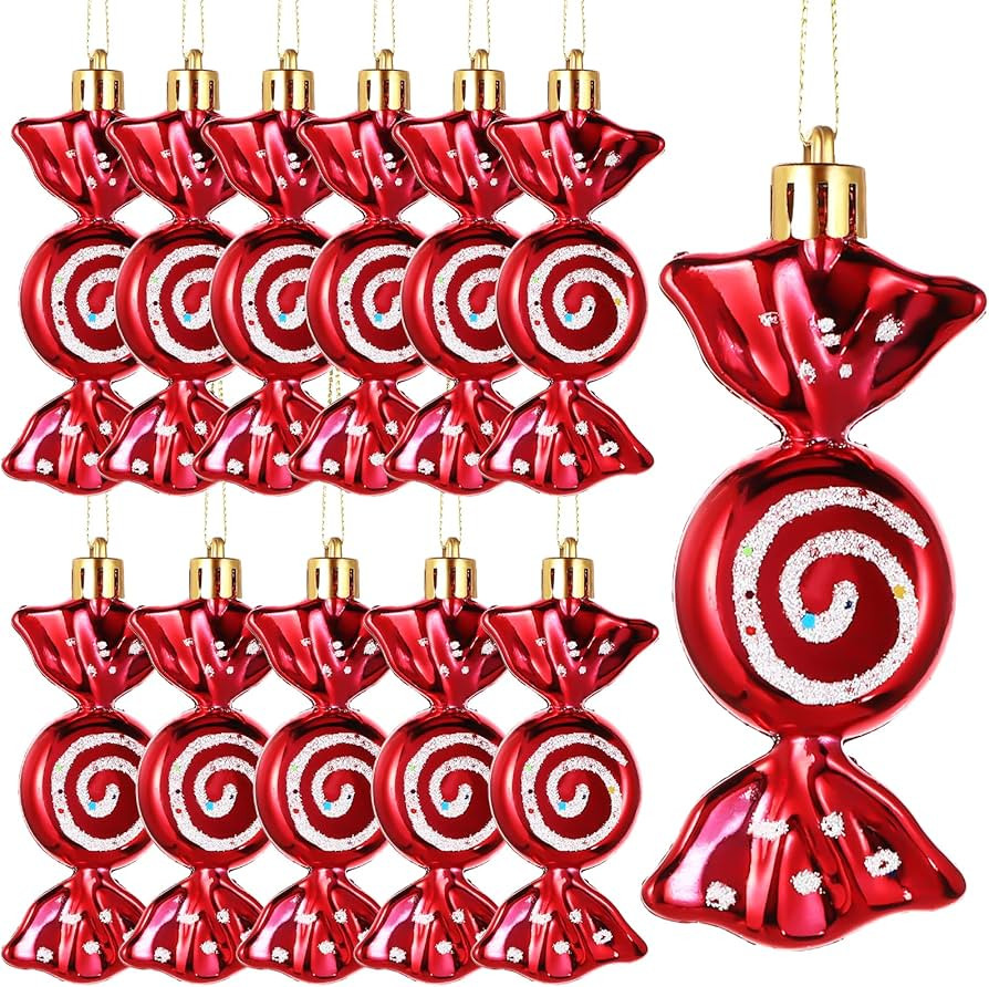 Threan 12 Pieces Christmas Candy Ornaments Hanging Glitter Candy Cane Ornaments Christmas Tree Ca... | Amazon (US)