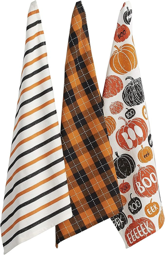 DII Halloween Kitchen Collection Printed Dishtowel Set, Set of 3, Pumpkin Boo 3 Piece | Amazon (US)
