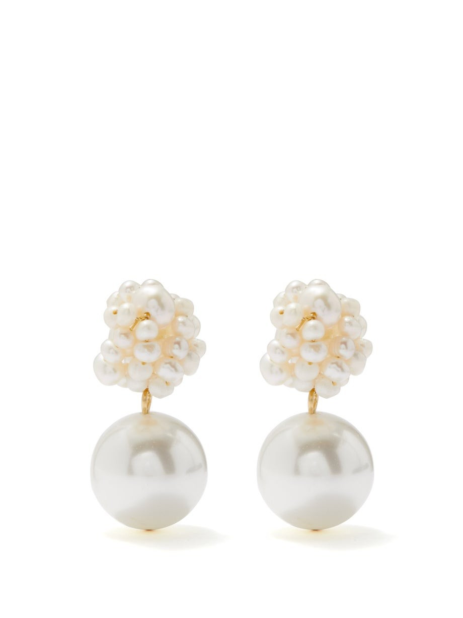 Pearl & 14kt gold-vermeil drop earrings | Matches (UK)