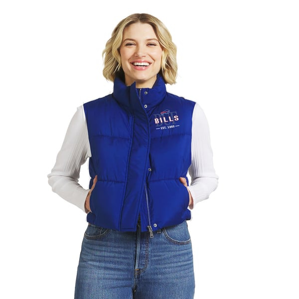 Buffalo Bills WEAR by Erin Andrews Women's Cropped Puffer Full-Zip Vest - Royal | Fanatics