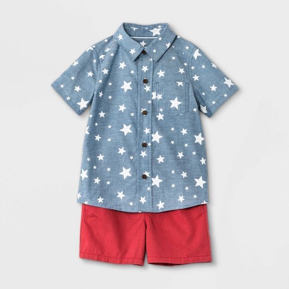 Toddler Boys' Americana Star Print Woven Chambray Short Sleeve Shirt and Pull-On Shorts Set - Cat... | Target