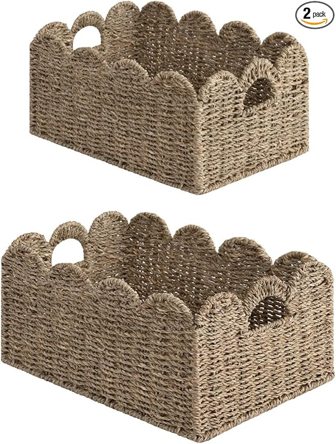 StorageWorks Scalloped Edge Wicker Basket, Scalloped Woven Basket for Organizing, Nursery Basket ... | Amazon (US)